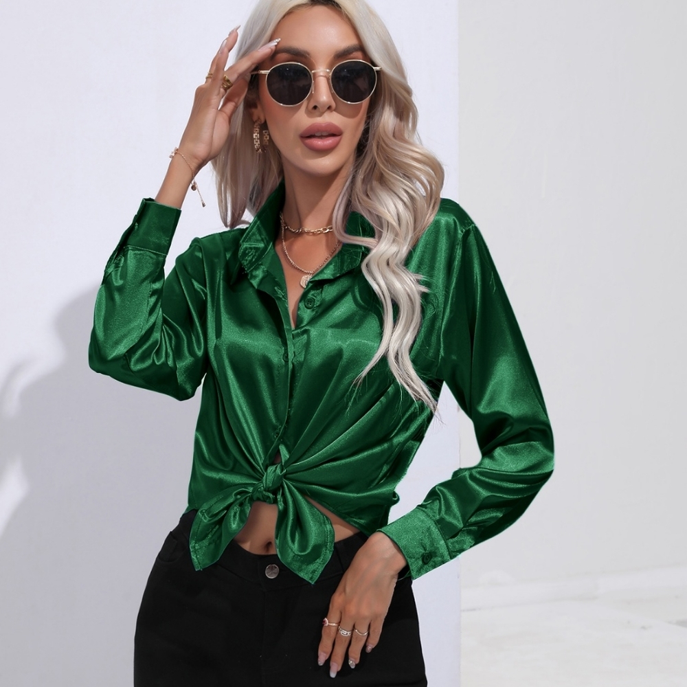 Green Collared Neck Buttoned Long Sleeve Shirt